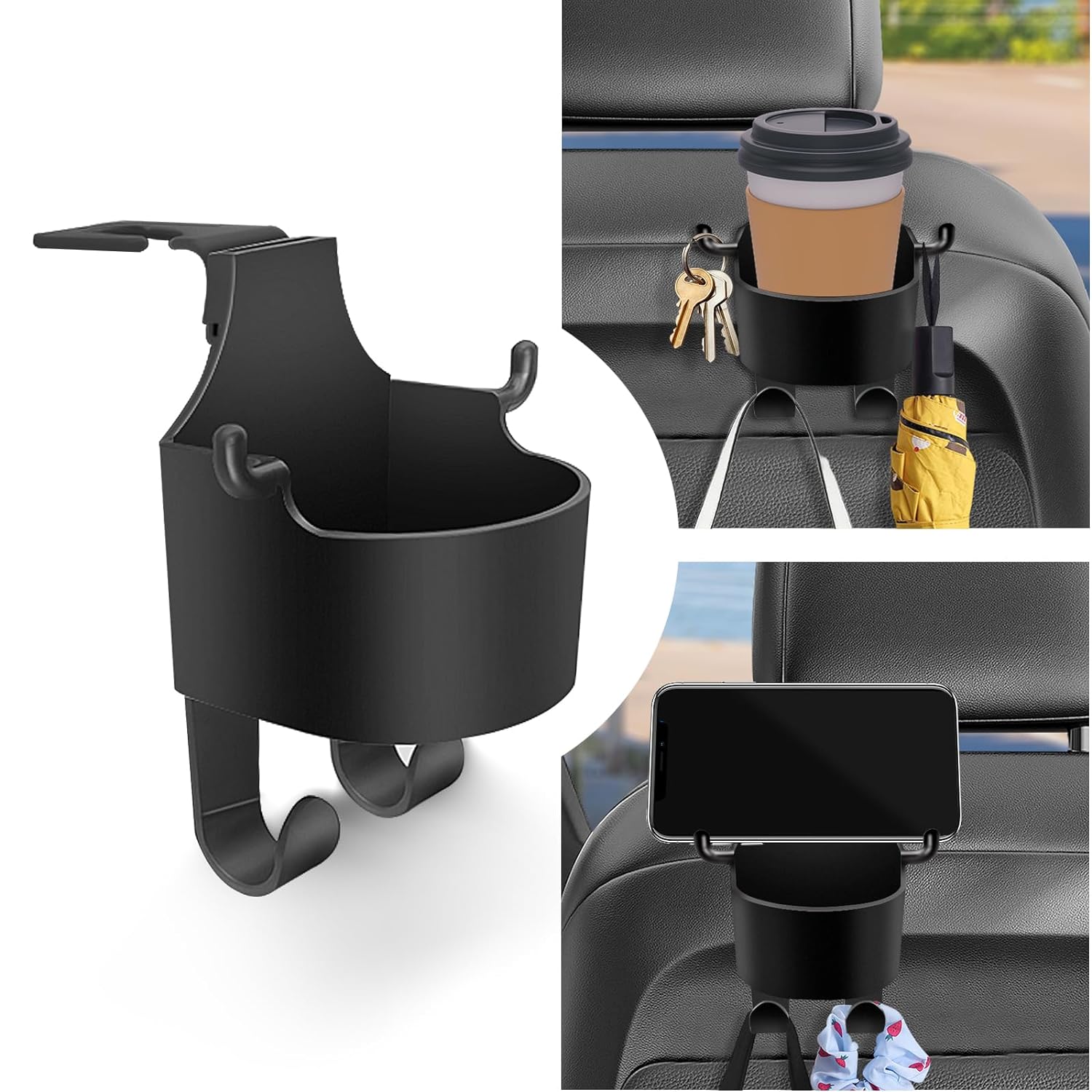 8548 Car Headrest Backseat Organizer, 3 in 1 Automotive Cell Phone Drink cupholder Adapter with Headrest Hooks for Kids and Adults, Multifunctional Storage for Car Travel Accessories 8548 Car Headrest Backseat Organizer, 3 in 1 Automotive Cell Phone Drink cupholder Adapter with Headrest Hooks for Kids and Adults, Multifunctional Storage for Car Travel Accessories